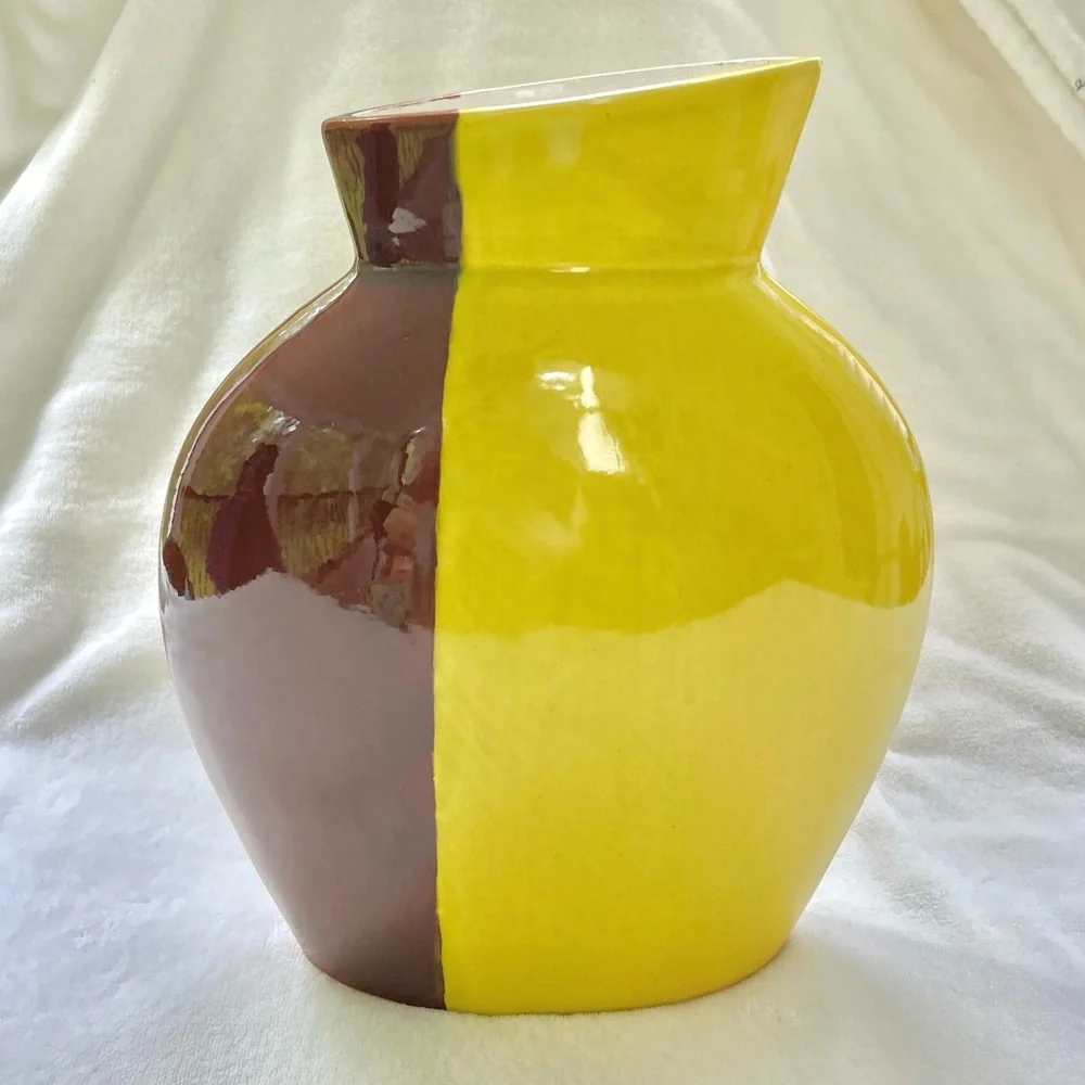 Emissary Vintage Glazed Ceramic Modern Vase Yellow-Green Brown Retired